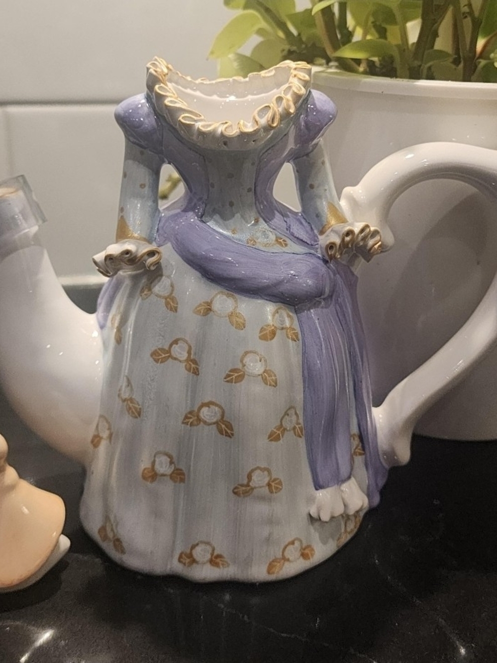 Vintage Figural Lady Teapot | Hand-Decorated Porcelain | Purple Gown | Antique - Picture 6 of 7